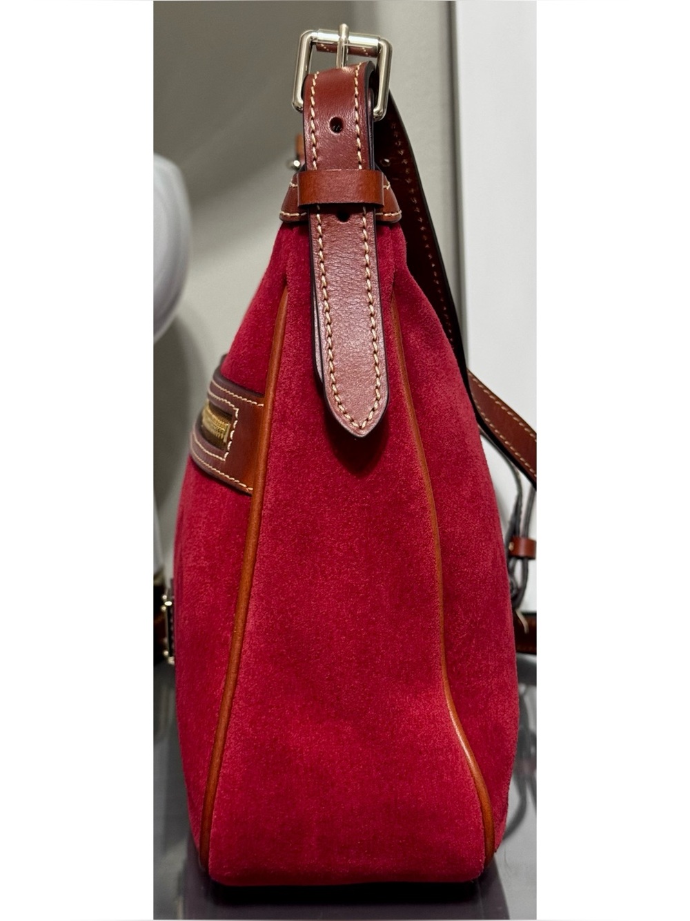 Dooney & Bourke Red Suede Letter Carrier Crossbody Bag Brown Leather - Picture 3 of 10